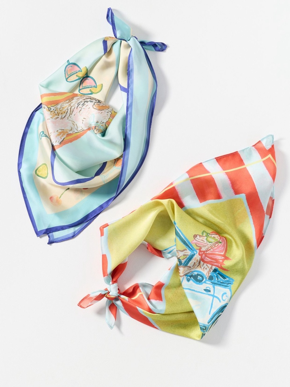 🐾Anthropologie Silky Scarves Hair Head Bag Scarf Set of 2 New Dog Car Cocktail - Picture 1 of 8